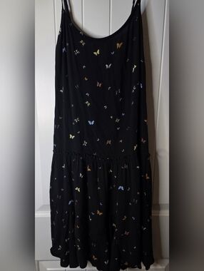 Black Butterfly Print Spaghetti Strap Dress With Tie Back Medium ❤️
